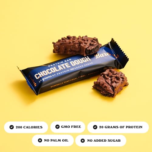 Barebells Protein Bars Chocolate Dough - 12 Count, 20g High Protein Treats - Chocolate Nutrition Bar with 1g Total Sugars - On-The-Go Breakfast or Post-Workout Snack