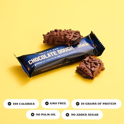 Barebells Protein Bars Chocolate Dough - 12 Count, 20g High Protein Treats - Chocolate Nutrition Bar with 1g Total Sugars - On-The-Go Breakfast or Post-Workout Snack