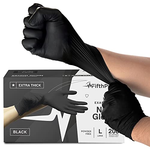 Disposable Black Nitrile Gloves Large 200 Count - Extra Thick 4.5 Mil - Powder and Latex Free Rubber Gloves - Surgical Medical Exam Gloves - Food Safe Cooking Gloves