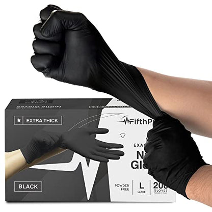 Disposable Black Nitrile Gloves Large 200 Count - Extra Thick 4.5 Mil - Powder and Latex Free Rubber Gloves - Surgical Medical Exam Gloves - Food Safe Cooking Gloves