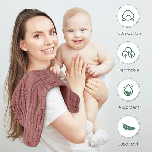 Muslin Burp Cloths 100% Cotton Large 20''x10'' Extra Soft and Absorbent Baby Wash Cloths Spit Up Rags - Baby Burping Cloth for Boys Girls Items(12 Pack Bean Paste)