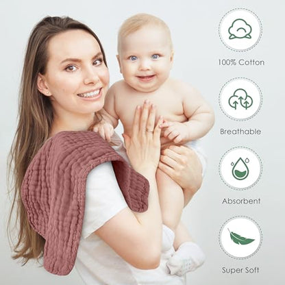 Muslin Burp Cloths 100% Cotton Large 20''x10'' Extra Soft and Absorbent Baby Wash Cloths Spit Up Rags - Baby Burping Cloth for Boys Girls Items(12 Pack Bean Paste)