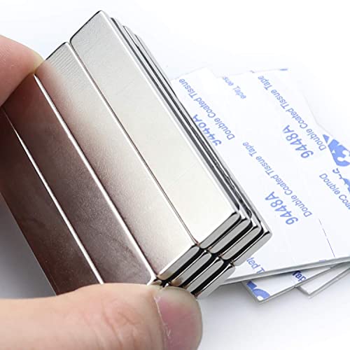 MIKEDE Magnets, 20 Pack Strong Neodymium Bar Magnets with Adhesive Backing, Rare Earth Fridge Magnet Heavy Duty, Metal Powerful Magnet for Craft, Whiteboard, Garage, Kitchen - 60x10x3 mm