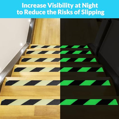 LifeGrip Anti Slip Traction Tape with Glow in Dark Green, 2 Inch x 38 Feet - Best Grip, Friction, Abrasive Adhesive for Stairs, Tread Step, Indoor and Outdoor, Green/Black (2 inch X 38 feet)