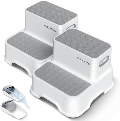 2 Step Stools for Kids,Toddler Step Stool for Bathroom Sink,No-Slip Double up Stepping for Toddlers Bathroom, Multifunctional Toilet Potty Stool for Kids,Toilet Potty Training(2 Packs)