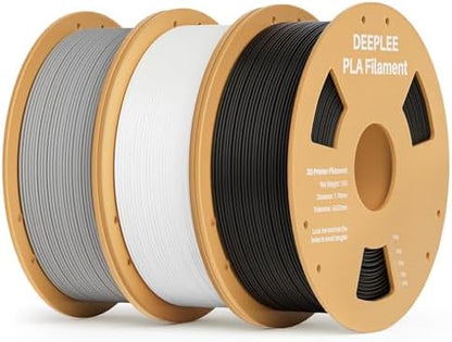 DEEPLEE PLA 1.75mm 3D Printer Filament, Dimensional Accuracy +/- 0.02mm, Neatly Wound, No Clogging, Vacuum Package, Fits for Most FDM 3D Printers, 3 Pack 1kg Black & White & Grey