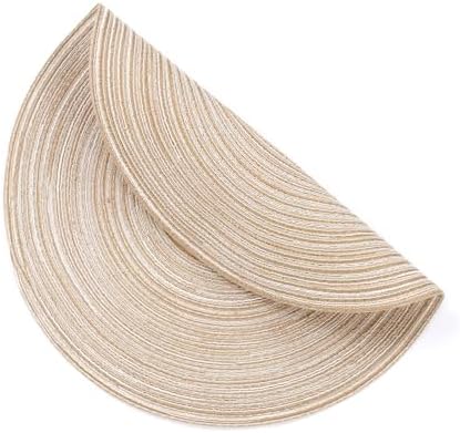SHACOS 15 inch Round Braided Placemats Set of 6 Non Slip Heat Resistant Cotton Polyester Table Mats Washable Place Mats for Dinner Party Table Decoration (Beige, 6)