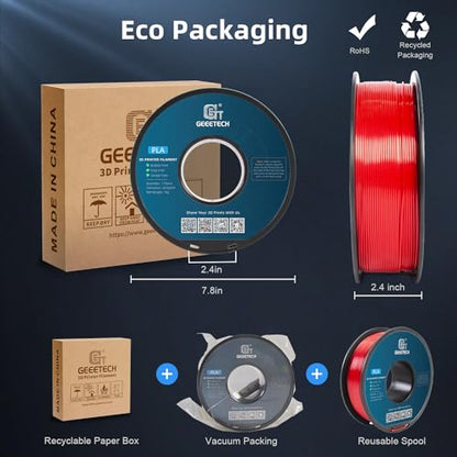 Geeetech Red PLA Filament 1.75mm 1KG, 3D Printer Filament Dimensional Accuracy +/- 0.02mm, 1kg per Spool(2.2lbs) 3D Printing Filament Fits for Most FDM 3D Printers