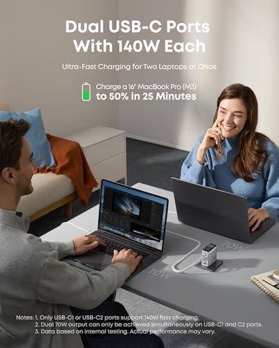 Anker Laptop Charger, 140W MAX USB C Charger, 4-Port Multi-Device Fast Charging, Advanced GaN Power Adapter, Intuitive Touch Controls, for MacBook, iPhone 16 Series, Samsung Galaxy, Pixel, and More