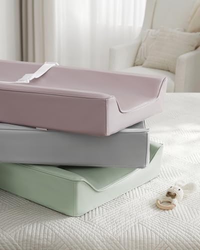 Blissful Diary Vegan Leather Baby Changing Pad with Waterproof & Wipe-Clean PU Cover, Standard Size Cozy Diaper Changing Pad for Dresser and Table, Light Green