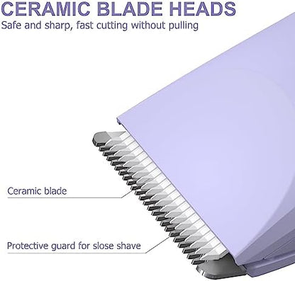 OLOV Electric Body Hair Trimmer - Groin Trimmer for Men - Bikini Trimmer Women - Wet/Dry Shaver Groomer, Replaceable Ceramic Blade Heads, USB Recharge Dock, Waterproof Hygiene Razor,Purple