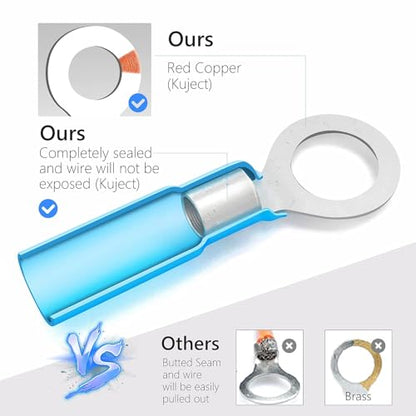 Kuject 720PCS Heat Shrink Wire Connectors Kit, Electrical Waterproof Crimp Butt Terminals, Insulated Spade Connectors for Automotive Marine Boat Truck, Include Rings Forks Spade Butt Splices