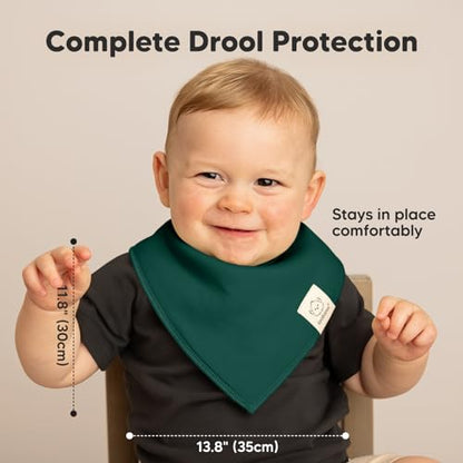 8-Pack Organic Baby Bandana Bibs for Boys, Girls - Super Absorbent Triangle Baby Bibs for Drooling and Teething Infant, 100% Cotton Extra Soft for Newborn, Infant 0-36 Months (Hunter)