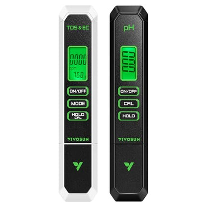 VIVOSUN Digital pH and TDS Meter Kits, 0.01pH High Accuracy Pen Type pH Meter ± 2% Readout Accuracy 3-in-1 TDS EC Temperature Meter for Hydroponics, Pool and Aquarium, Black White, UL Certified