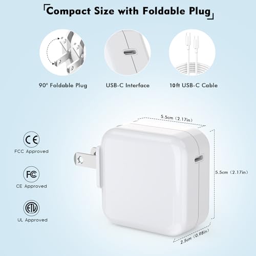 Mac Book Pro Charger - USB C Charger Fast Charger Power Adapter for USB C Port MacBook Pro/MacBook Air 16 15 14 13 inch, New iPad Pro and All USB C Device, Included 10FT Long USB C to C Charger Cable