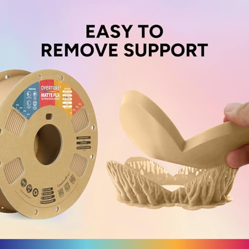 OVERTURE Matte PLA 3D Printer Filament 1.75mm, Matt Surface & Low Warping Filament 1kg Spool (2.2 lbs), Accuracy +/- 0.02 mm, Fit Most FDM Printers (Matte Light Brown)