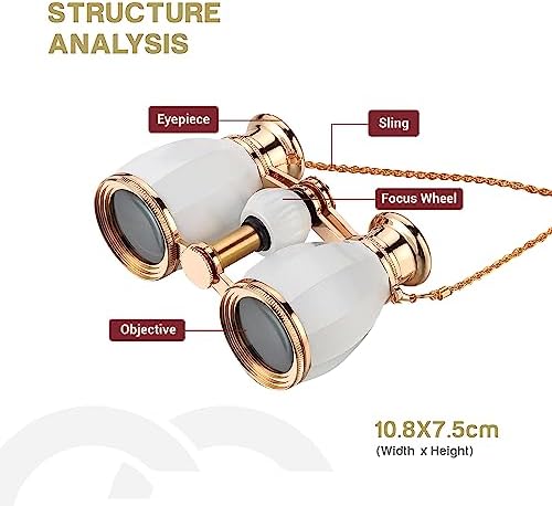 ESSLNB Opera Glasses Binoculars for Women Adults 4X30mm Theater Glasses Compact Binoculars for Theater and Concerts Antique with Case Removable Chain White