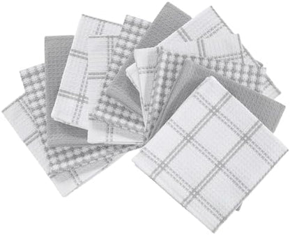 T-fal Premium Waffle Dish Cloths: Highly Absorbent, Super Soft Long Lasting - 100% Cotton, 12"x13" Towel for Cleaning & Drying, (12-Pack), Gray