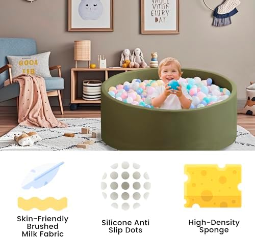 Ball Pit for Toddlers 47.24''x15.75'' Baby Ball Pit Soft Foam Ball Pits Round Lagre Kids Ball Pits Indoor Kids Play Ball Pool Ideal Gift for Children (Sagegreen, NO Balls)