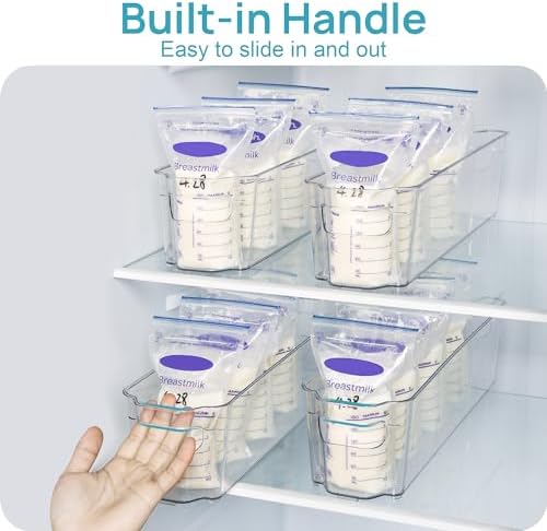 Vtopmart Breastmilk Storage Container 4PCS Set, Clear Freezer and Fridge Organizer Bins, Plastic Storage Bins for Breast Milk, Baby Pouches, Formula, Bottles and Yogurts, 4.3’’ Width, 14.7" Long