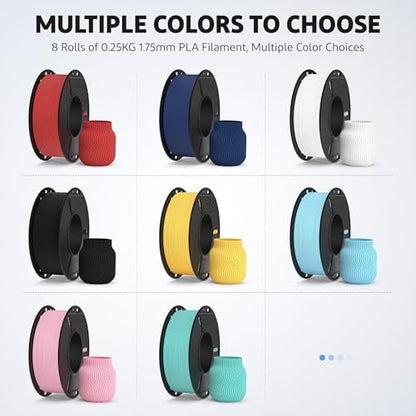 ELEGOO 250g Matte PLA Filament Bundle 1.75mm, 8 Colors 3D Printer Filaments Dimensional Accuracy +/- 0.02mm, 8 Pack 250g Spool Multicolors Fits for Most FDM 3D Printers