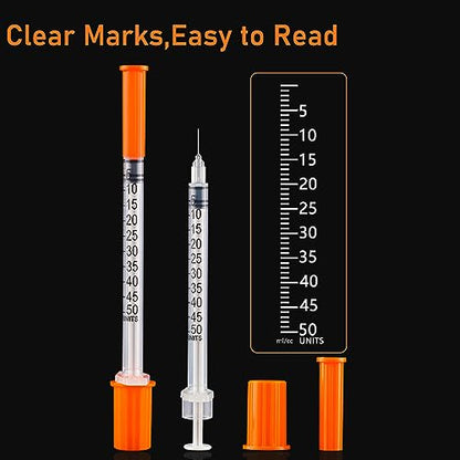 U-100 0.5 ml Syringe with Needle, 31G 5/16" 8mm 1/2cc Syringes, Disposable Individual Package, Pack of 100