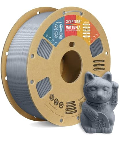 OVERTURE PLA Matte 3D Printer Filament 1.75mm, Matte PLA 1kg Cardboard Spool (2.2lbs), Dimensional Accuracy +/- 0.02 mm (Matte Light Gray)
