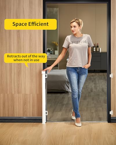 DEAR LOV Retractable Baby Gate, Mesh Baby Gate or Mesh Dog Gate, 33" Tall, Extends up to 55" Wide, Child Safety Gate for Doorways, Stairs, Hallways, Indoor/Outdoor (33"x55",White)