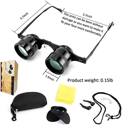 Professional Hands-Free Binocular Glasses for Fishing, Bird Watching, Sports, Concerts, Theater, Opera, TV, Sight Seeing, Hands-Free Opera Glasses for Adults (Green Film Optics)-Upgraded