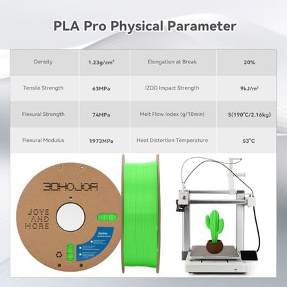 PLA Pro (PLA+) Filament 1.75mm, 3D Printer Filament, Cardboard Spool, Dimensional Accuracy +/- 0.03 mm-Peak Green, 1kg