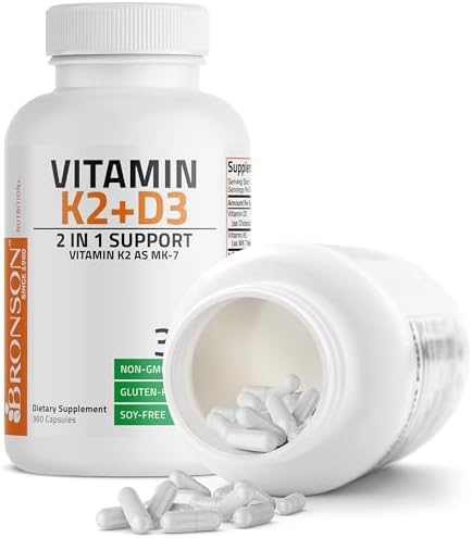 Bronson Vitamin K2 (MK7) with D3 Supplement Non-GMO Formula 5000 IU Vitamin D3 & 90 mcg K2 MK-7 Easy to Swallow D & K Complex, 360 Capsules