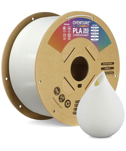 OVERTURE PLA Filament 1.75mm, Neatly Wound 3D Printer Filament 3kg Spool (6.6lbs), Dimensional Accuracy +/- 0.02 mm, Fit Most FDM 3D Printers (White 3KG-1 Pack)