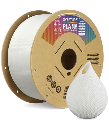 OVERTURE PLA Filament 1.75mm, Neatly Wound 3D Printer Filament 3kg Spool (6.6lbs), Dimensional Accuracy +/- 0.02 mm, Fit Most FDM 3D Printers (White 3KG-1 Pack)