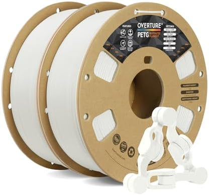 OVERTURE 2KG Bundle PETG 3D Printer Filament 1.75mm, Neatly Wound Durable PETG 2 Pack 1kg(2.2lbs), Strong Toughness Filament, Dimensional Accuracy +/- 0.02mm, Fit Most FDM Printers (White (2-Pack))