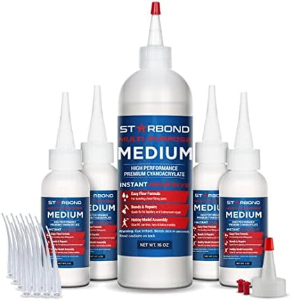 Premium Grade Cyanoacrylate (CA) Super Glue by Starbond - 16 oz. Complete Refill KIT (453g) - with Extra Bottles, Caps, and Microtips - for Woodturning, Pen Turning, Hobby, Lapidary, Acrylic Nails