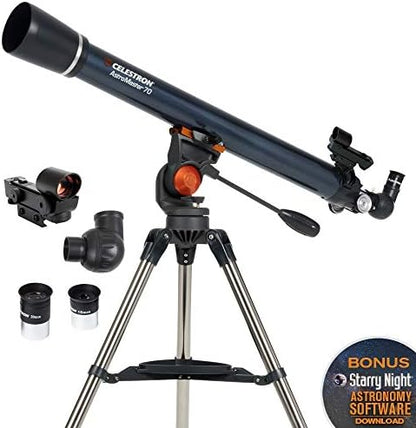 Celestron – AstroMaster 70AZ Telescope – Refractor Telescope – Fully-Coated Glass Optics – Adjustable-Height Tripod – Bonus Astronomy Software Package