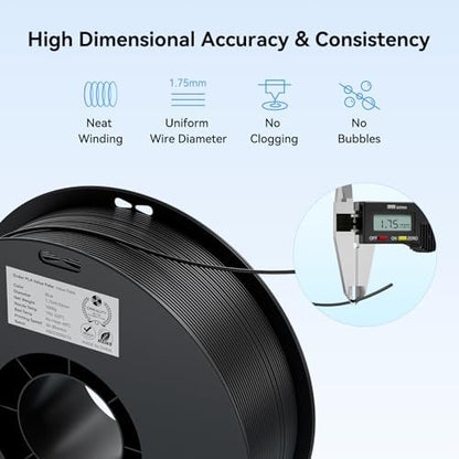 Creality 3D Printer Filament, PLA Filament 1.75mm Bundle 2Kg for 3D Printing, Ender PLA Filament No-Tangling, Strong Bonding & Overhang Performance, Accuracy +/- 0.02mm (Black & Black 2-Pack)