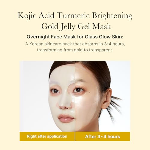 medicube Kojic Acid Turmeric Brightening Gold Jelly Gel Mask | Overnight Face Mask for Glass Glow Skin- Elasticity, Hydrating, Firming and Moisturizing | Korean Skincare, 28g x 4ea