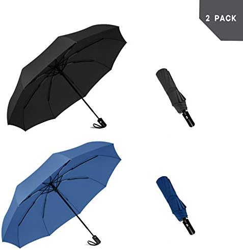 SIEPASA Two Pack The Original Portable Travel Umbrella for Rain Windproof, Perfect Car Golf Umbrella, Backpack, and On-the-Go.(Black & Navy Blue, 2 Pack)