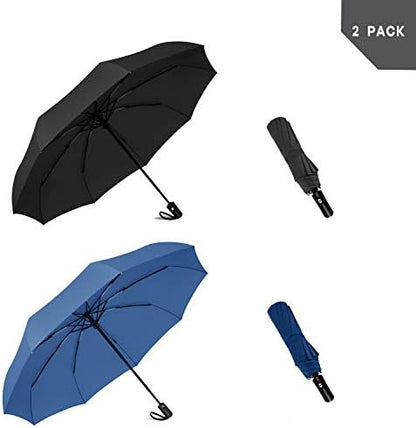 SIEPASA Two Pack The Original Portable Travel Umbrella for Rain Windproof, Perfect Car Golf Umbrella, Backpack, and On-the-Go.(Black & Navy Blue, 2 Pack)