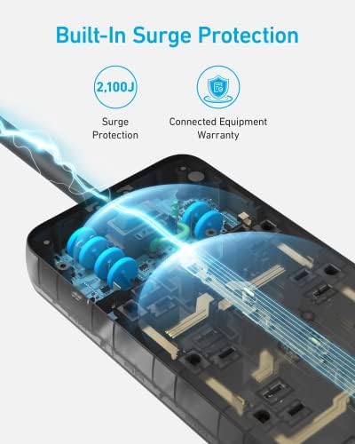 Anker Power Strip with 3 USB Ports, Surge Protector (2100J-10ft), 12 Outlets, 2 USB-A Ports and 1 USB-C Port, Works with iPhone 16/16 Plus/16 Pro/16 Pro Max, for Home, Office, TUV Listed