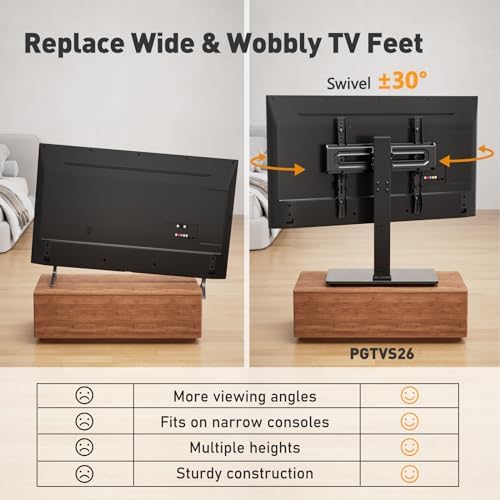 Perlegear Universal Swivel TV Stand Base for 32–70 inch TVs, Height Adjustable Table Top TV Stand Mount with Tilt, Tempered Glass Base, Holds up to 88 lbs, Max VESA 400x400mm, PGTVS26