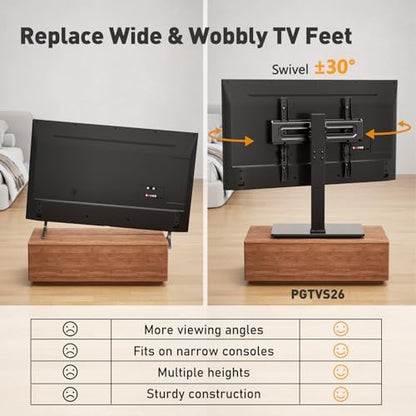 Perlegear Universal Swivel TV Stand Base for 32–70 inch TVs, Height Adjustable Table Top TV Stand Mount with Tilt, Tempered Glass Base, Holds up to 88 lbs, Max VESA 400x400mm, PGTVS26
