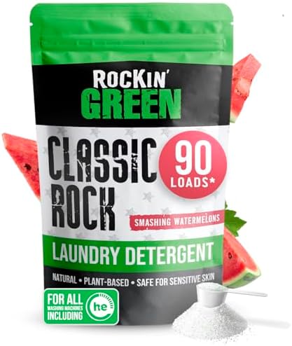 Rockin' Green Classic Rock Laundry Detergent (90 Loads), Plant based, All Natural Laundry Detergent Powder, Vegan and Biodegradable Odor Fighter, Safe for Sensitive Skin, 45 oz (Smashing Watermelons)