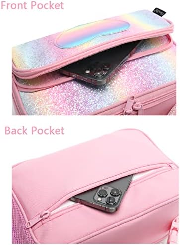 FlowFly Kids Lunch box Insulated Soft Bag Mini Cooler Back to School Thermal Meal Tote Kit for Girls, Boys,Glitter-RainBow