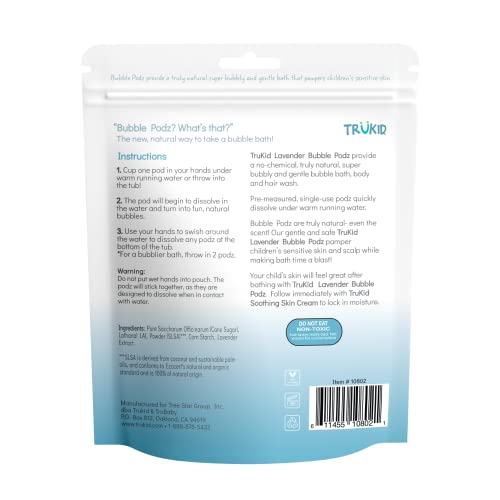 TruKid Bubble Podz Bubble Bath for Kids, Toddlers, & Babies, Tear Free Gentle & Refreshing Bath Bomb for Sensitive Skin with Natural Moisturizers, Non-Toxic, pH Balanced, Lavender Scent (24 Podz)