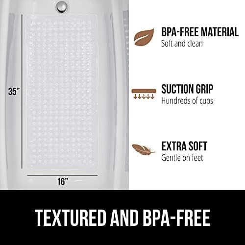 GORILLA GRIP Patented Bath Tub Shower Mat, Machine Washable Bathtub Floor Liner Mats, Suction Cups and Drain Holes to Keep Tubs Clean, Soft on Feet, Bathroom Essentials, 35x16 Inch, Clear