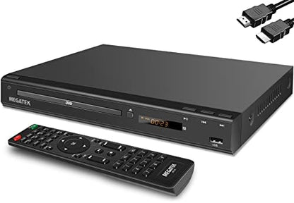 MEGATEK Region-Free HDMI DVD Player for TV, Compact CD/DVD Player for Smart TV, USB Port, Plays All Region DVDs & Multi Formats, Metal Housing, HDMI/RCA Cables & Remote Included