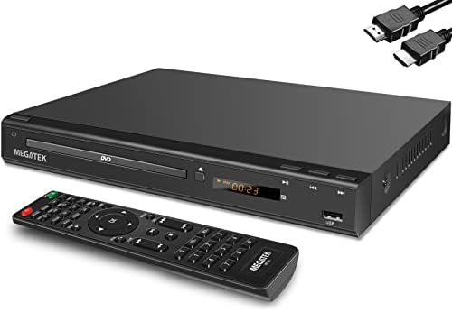 MEGATEK Region-Free HDMI DVD Player for TV, Compact CD/DVD Player for Smart TV, USB Port, Plays All Region DVDs & Multi Formats, Metal Housing, HDMI/RCA Cables & Remote Included