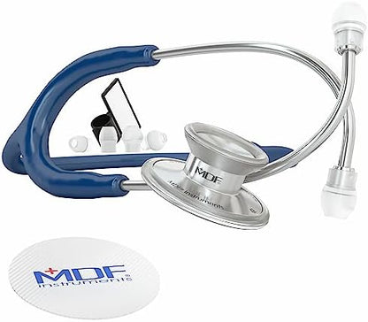 MDF Instruments, Acoustica Lightweight Stethoscope for Doctors, Nurses, Students, Home Health Use, Adult, Dual Head, Navy Blue Tube, Silver Chestpiece-Headset, MDF747XP04